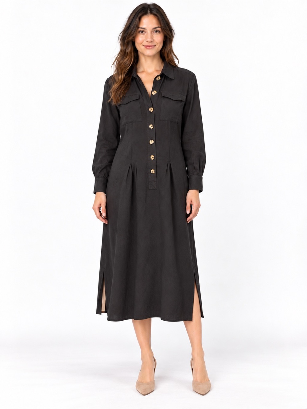 59. Free People • Button-Front Midi Shirt Dress